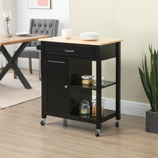 HOMCOM Rolling Kitchen Cart with Wood Top & Drawer, Kitchen Island on Wheels for Dining Room, Black | Aosom Canada