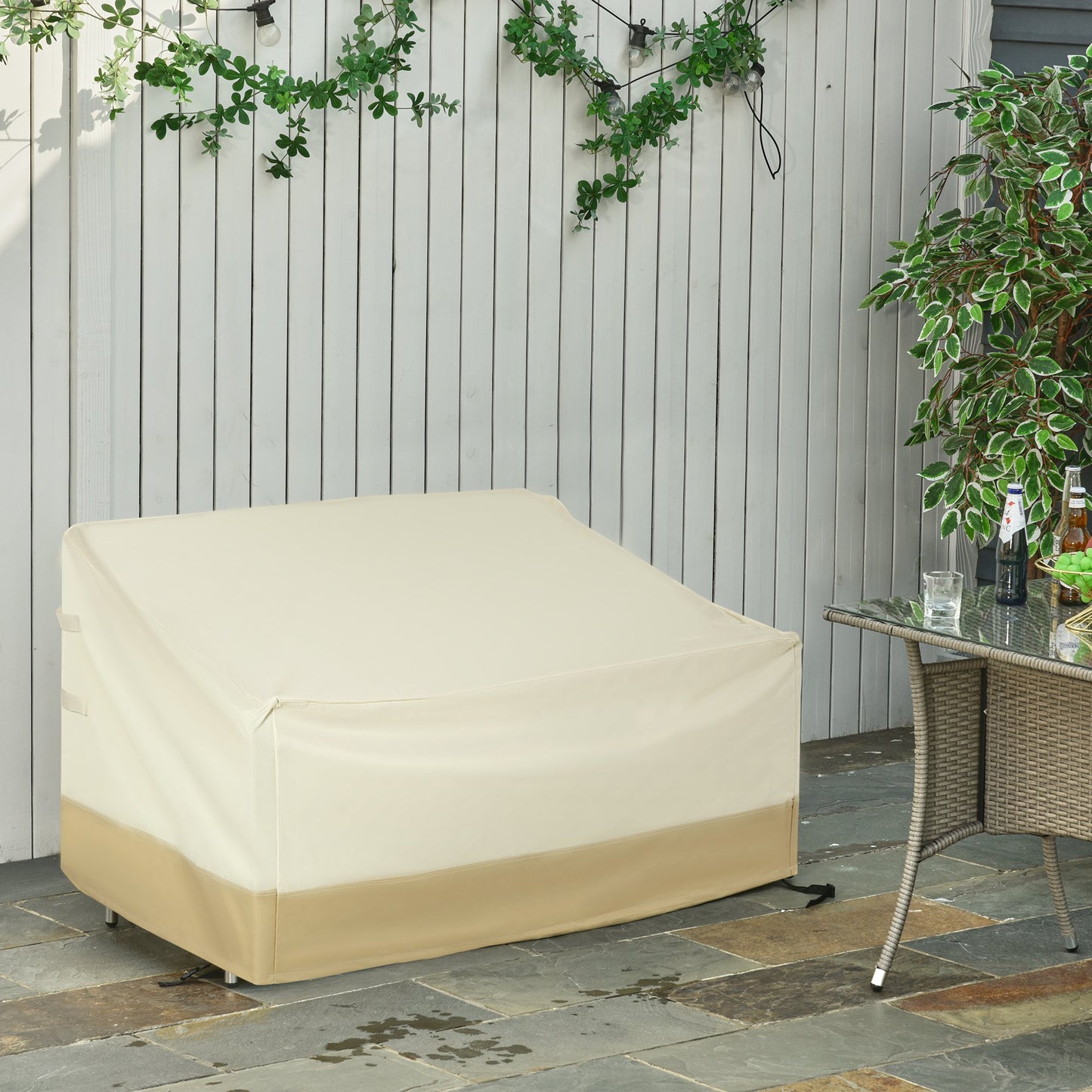 Outsunny Waterproof 3-Seat Sofa Bench Cover Outdoor Rattan Wicker Furniture Rain Dust Protector, Beige/Coffee (Medium - 2-seat Sofa) | Aosom Canada