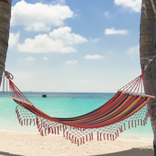 Outsunny Brazilian Hammock Portable Hammock Load Capacity Up to 330 Lbs for Backyard, Porch, Outdoor and Indoor Use Red Stripe | Aosom Canada