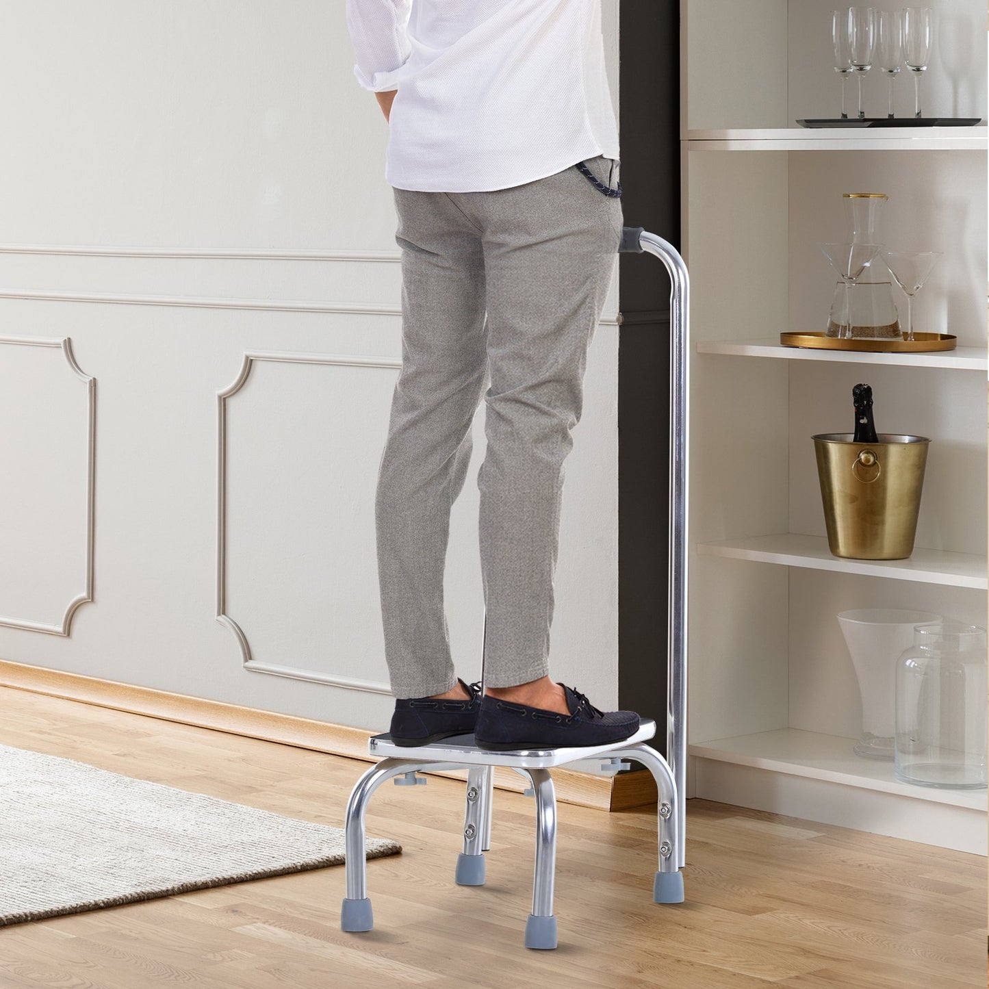 HOMCOM Metal Steps tools w/ Handle 1-Step Ladder Outdoor/Indoor Wide Step Stool Anti-Slip | Aosom Canada