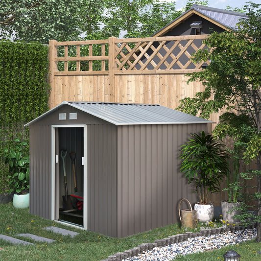 Outsunny 9.1' x 6.4' x 6.3' Garden Storage Shed w/Floor Foundation Outdoor Patio Yard Metal Tool Storage House w/ Double Doors Grey | Aosom Canada