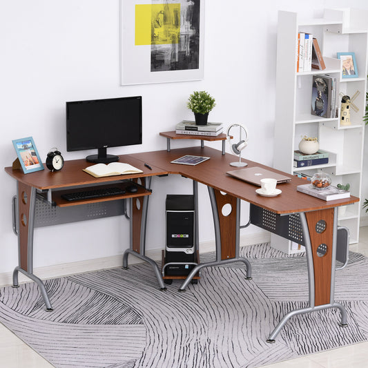 Homcom L Shaped Gaming Desk Corner Computer Desk Office Desk Pc Table Workstation E1 Mdf W/Keyboard Tray Cpu Stand Brown Wood Grain | Aosom Canada