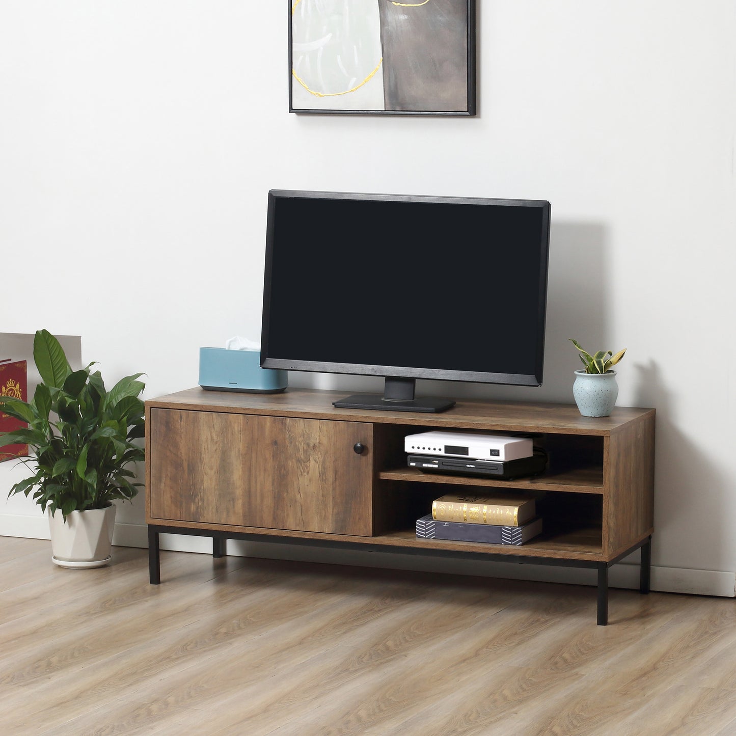 HOMCOM Retro TV Cabinet for TVs up to 50", TV Stand with 3 Compartments, Media Console with Sliding Door for Living Room, Coffee | Aosom Canada