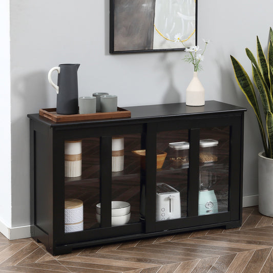 HOMCOM Modern Kitchen Sideboard, Stackable Storage Cabinet, Sliding Glass Door Console, Cupboard Serving Buffet, Black | Aosom Canada
