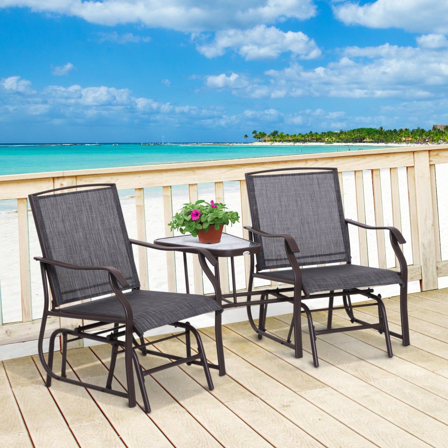 Outsunny Double Glider Chairs w/ Durable Center Table Comfortable High Back Bench Set Fabric Glass | Aosom Canada