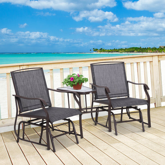 Outsunny Double Glider Chairs w/ Durable Center Table Comfortable High Back Bench Set Fabric Glass | Aosom Canada