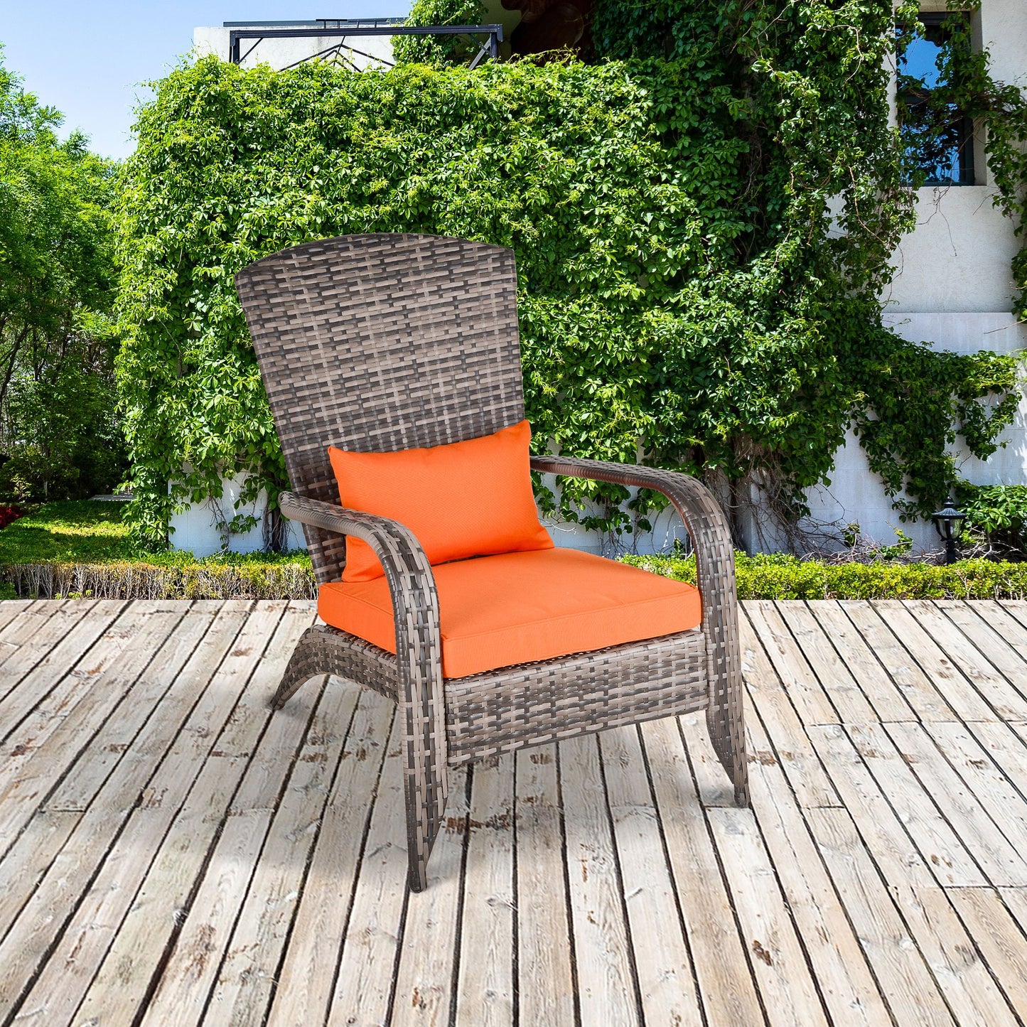 Outsunny Outdoor Classic Rattan Adirondack Deck Chair Armrest Lounge Chair with Cushion Orange | Aosom Canada