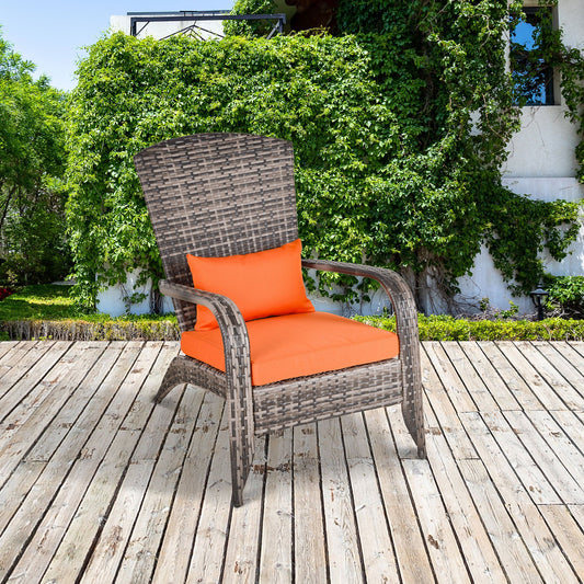 Outsunny Outdoor Classic Rattan Adirondack Deck Chair Armrest Lounge Chair with Cushion Orange | Aosom Canada