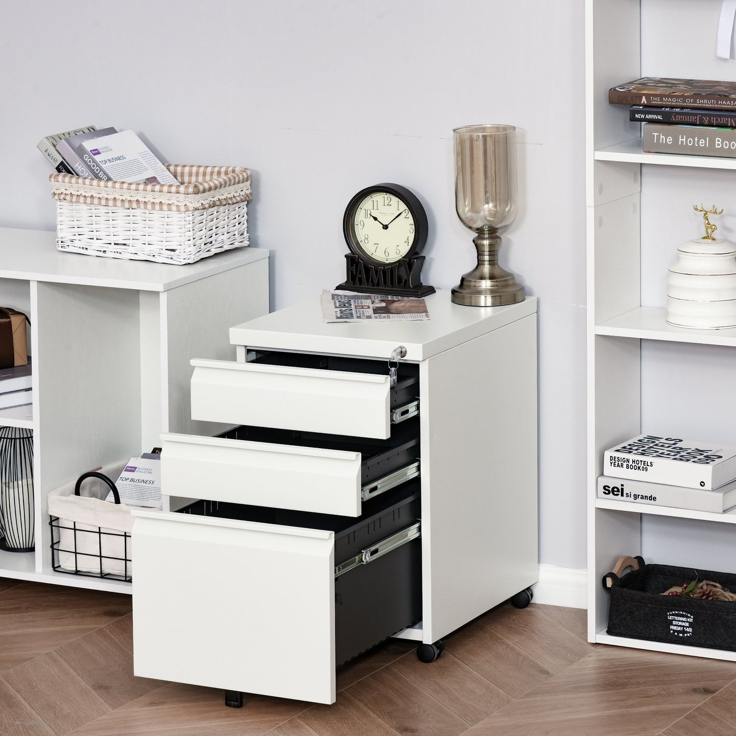 Vinsetto White Filing Cabinet 3 Drawer File Cabinet Mobile Locking Under Desk with Wheels for Legal & Letter Files | Aosom Canada