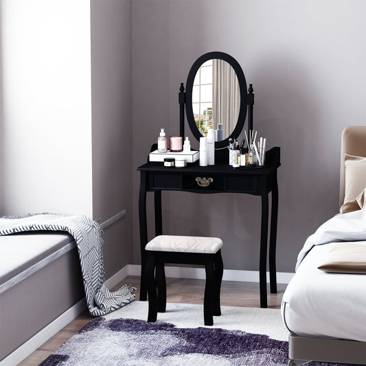 HOMCOM Makeup Desk Vanity Table Set Stool Mirror W/Drawers Wooden Furniture Bedroom | Aosom Canada