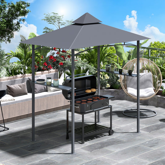 Outsunny 8' x 5' BBQ Grill Gazebo Tent with Double Tiered Canopy for Outdoor Sun Shade, Grey | Aosom Canada