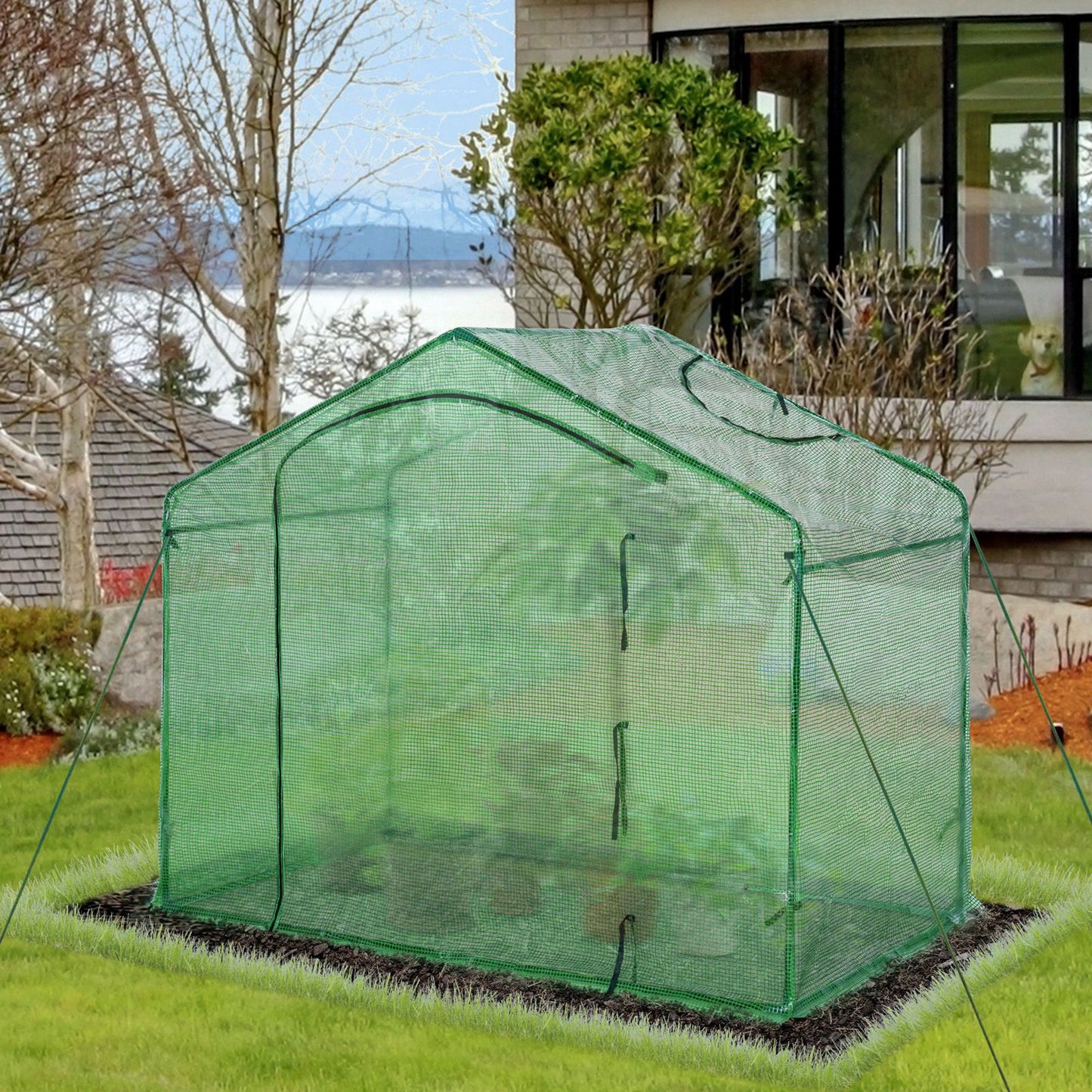 Outsunny Walk In PE Greenhouse Garden Outdoor Flower Planter Steel Frame with Zipped Door & Window 70.75" x 39.25" x 65" | Aosom Canada