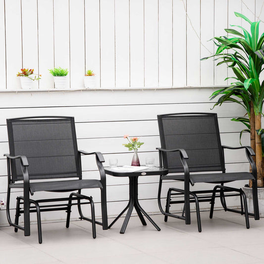 Outsunny 3pc Garden Glider Chair Outdoor Rocking Chair Set Patio Rocker Deck Gliding Swing Lounger Chairs, Black | Aosom Canada