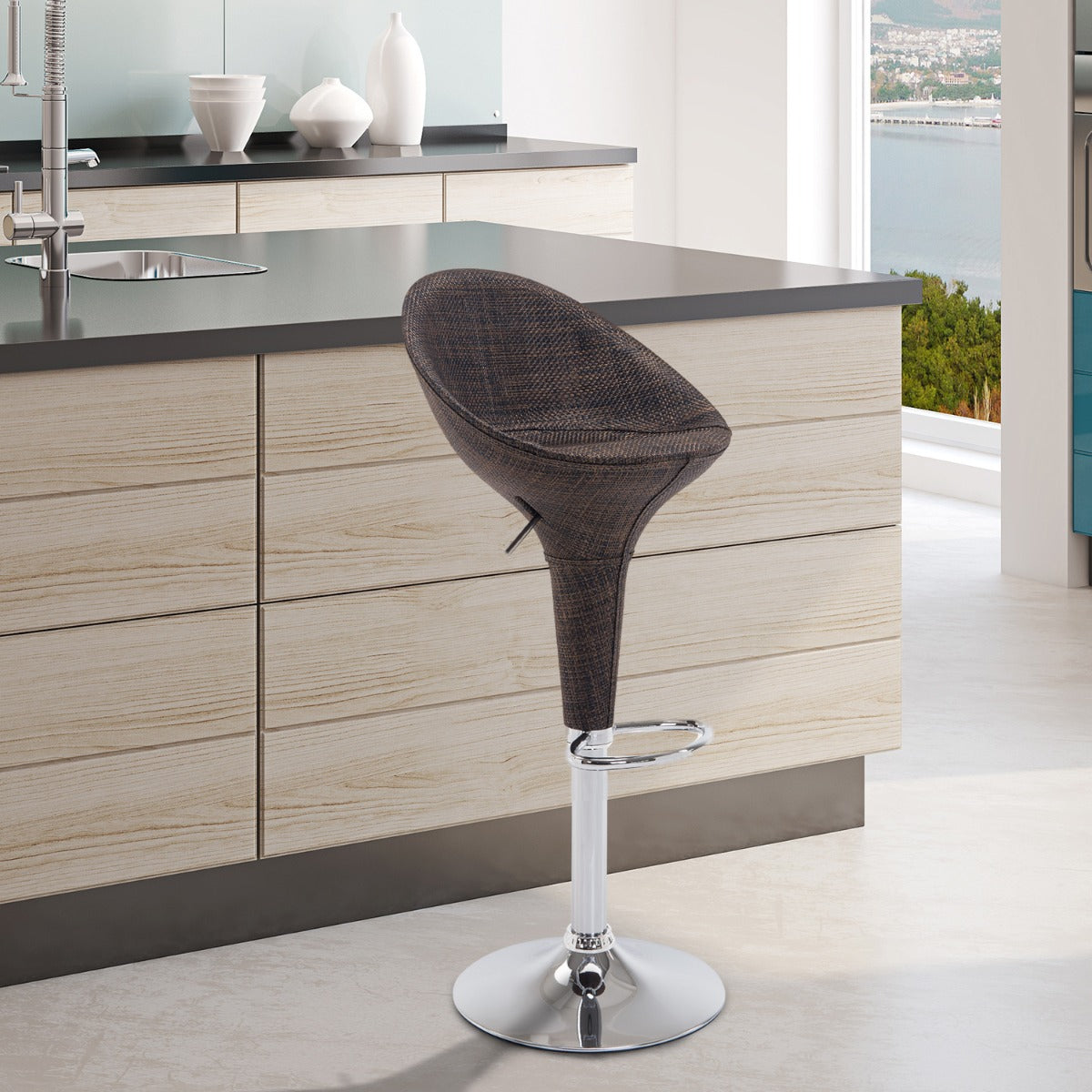 Homcom Rattan Counter Stools Set Of 2 Chrome Finish Swivel Seat Pub Bar Stools Rattan Wicker Chair Deep Brown (Model 2) | Aosom Canada