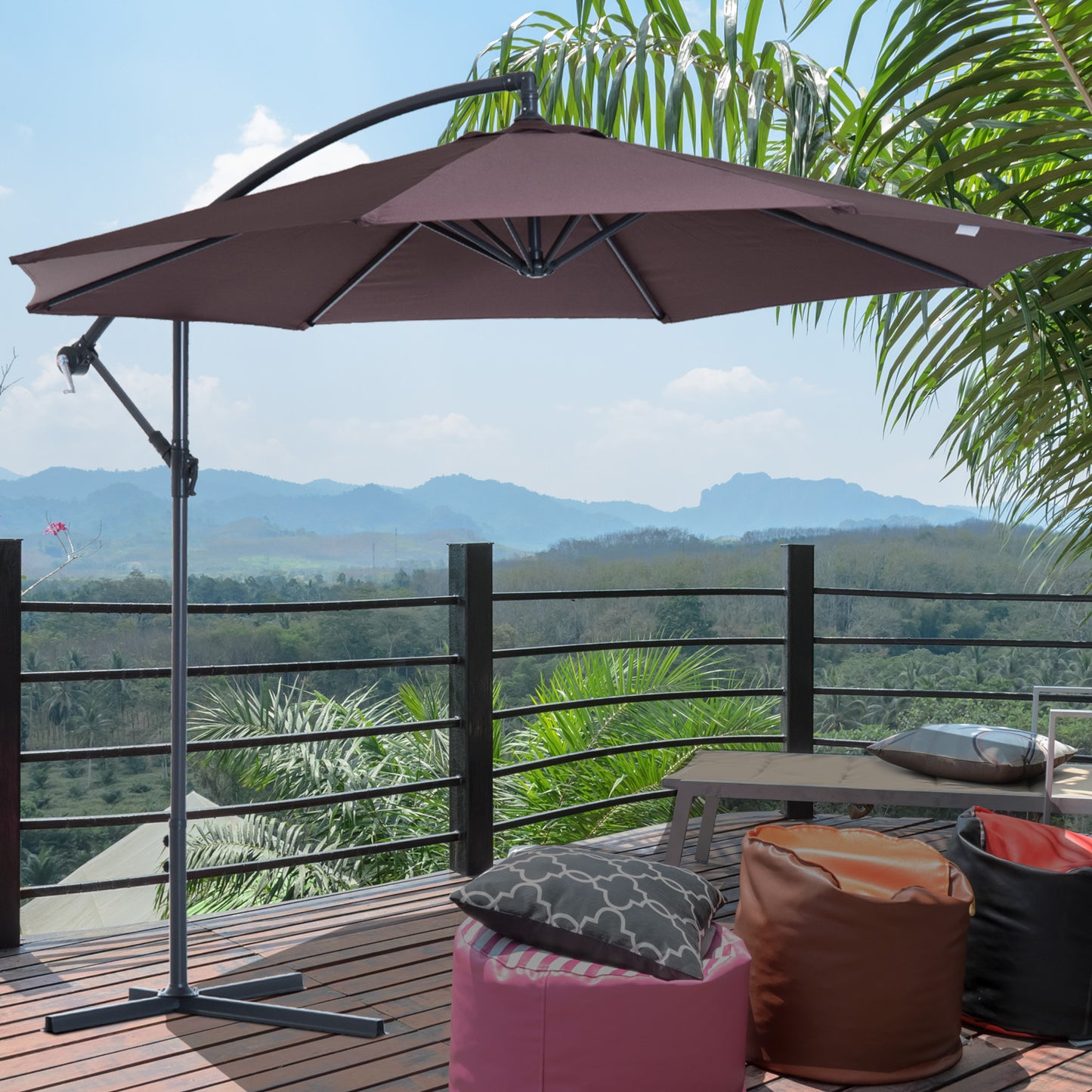 Outsunny D10’ Deluxe Patio Umbrella Outdoor Garden Parasol Banana Hanging Offset Sunshade (Coffee) | Aosom Canada