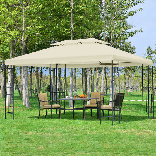 Outsunny 10x13ft Steel Gazebo Sun Shelter Patio Outdoor Party Event Canopy Vented Roof Cream White | Aosom Canada