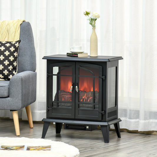 HOMCOM Electric Fireplace Stove, Indoor Heater with Realistic Flame Effect, Adjustable Temperature and Overheat Protection, Black | Aosom Canada