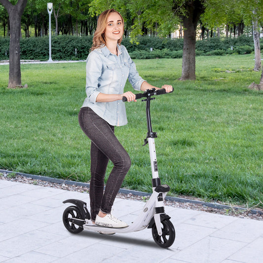 Soozier Adult Scooter Teens Kick Scooter Girls Scooter Folding Adjustable Scooters Ride On Toy 2 Big Wheels White | Aosom Canada