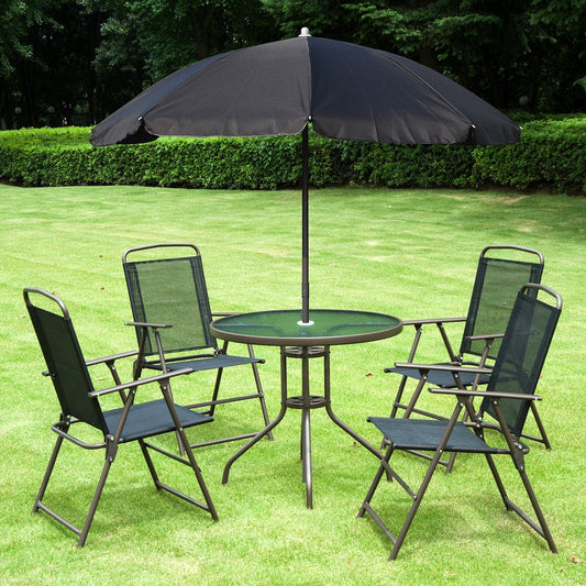 Outsunny 6pc Outdoor Patio Umbrella Set Garden Bistro Yard Furniture Dining Table Folding Chairs Aluminum Black | Aosom Canada
