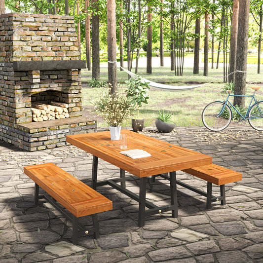 Outsunny 71'' Outdoor Picnic Table and Bench Set, Rustic Acacia Wood Beer Table Set for Patio, Backyard, Poolside, Natural Red Wood | Aosom Canada