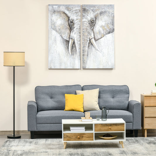 HOMCOM 2 Pieces Hand-Painted Canvas Wall Art with Heavy Texture, Painting Grey African Elephant for Living Room Bedroom Decor, 47.25"L x 47.25" | Aosom Canada