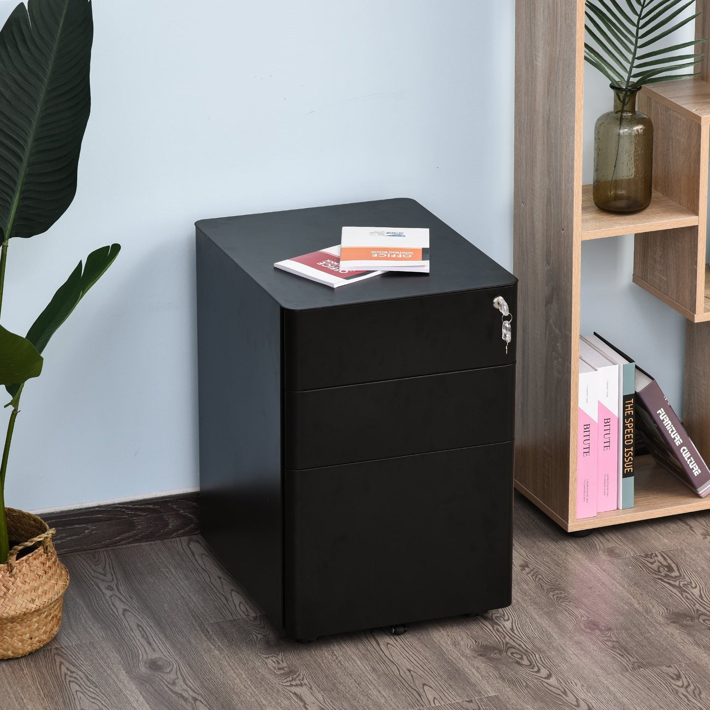 Vinsetto Drawer Office 3 Drawer File Cabinets Steel Metal Filing Cabinet  Lockable Rolling Vertical File Cabinet, Black | Aosom Canada