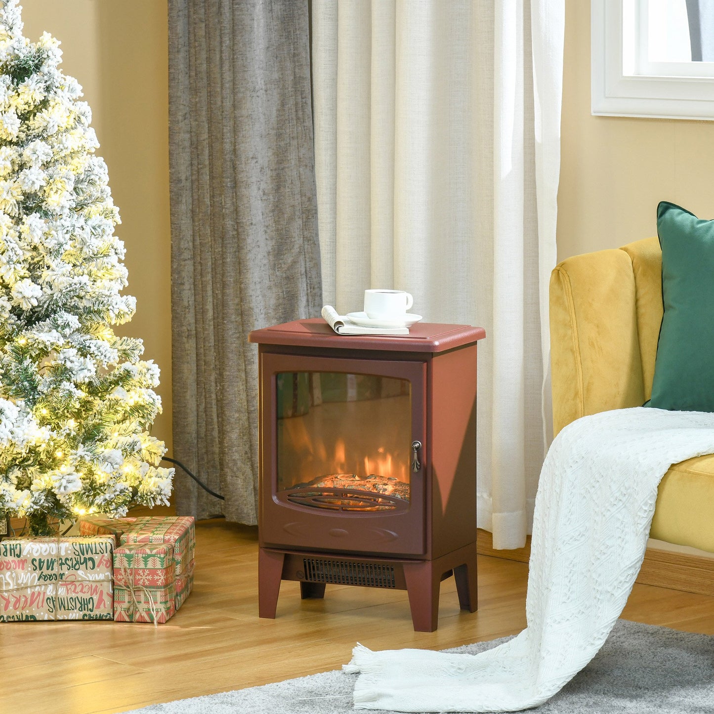 HOMCOM Electric Fireplace, Free standing Fireplace Heater with Realistic Flame Effect, Overheat Safety Protection, 750W/1500W, Red | Aosom Canada