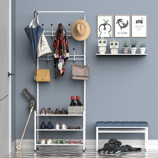 HOMCOM Heavy Duty 2-In-1 Metal Coat Shoe Rack Entryway Hall Tree 18 Hooks w/ 3 Tier Shelves Symple Stuff Shoe Rack Hall Tree White | Aosom Canada