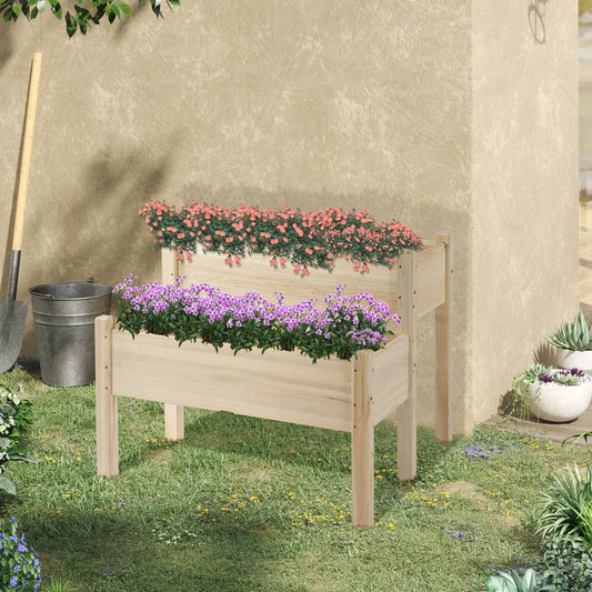 Outsunny 34"x34"x28" 2-Tier Raised Garden Bed Wooden Planter Box for Backyard, Patio to Grow Vegetables, Herbs, and Flowers | Aosom Canada