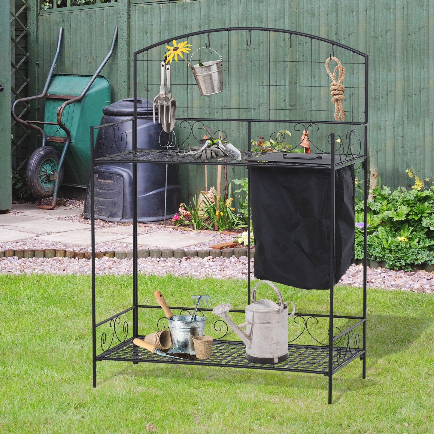 Outsunny Outdoor Metal Potting Bench Foldable Garden Planting Table w/ Build-in Bag Hook | Aosom Canada