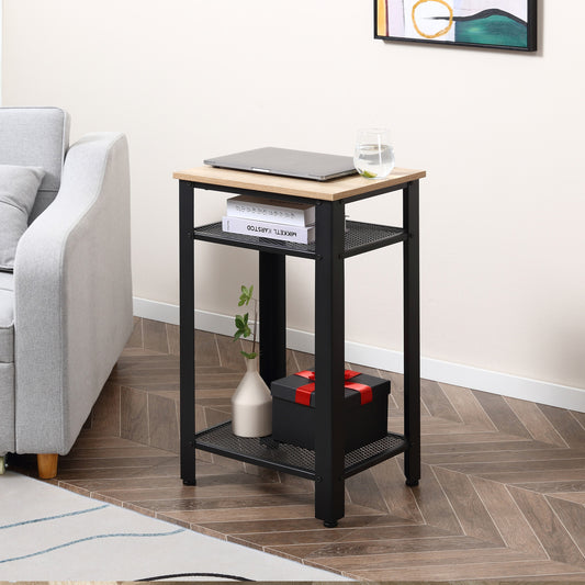 HOMCOM Modern Side Table with 2 Storage Shelves Bedside End Table Nightstand, Accent Furniture for Living Room, Bedroom, Oak | Aosom Canada