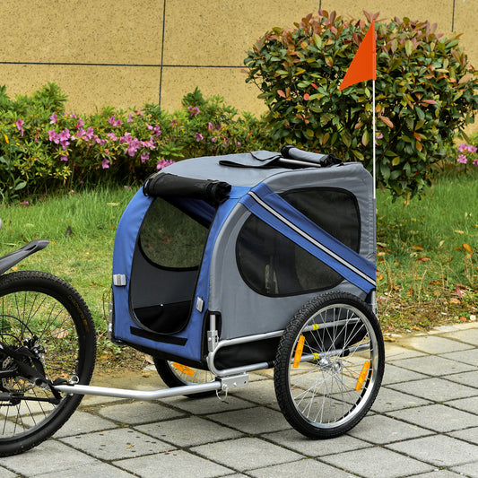 PawHut Dog Bike Trailer Pet Cart Bicycle Wagon Cargo Carrier Attachment Foldable for Travel, Blue and Grey | Aosom Canada