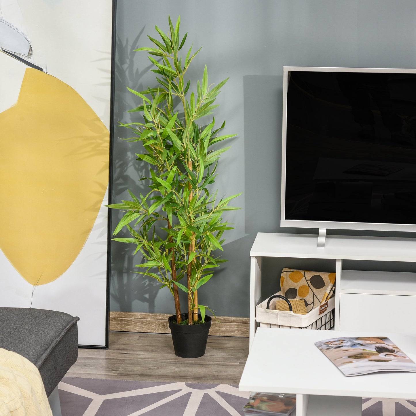 Outsunny 4FT Bamboo Silk Artificial Tree Fake Tropical Tree Imitation Leaf Faux Decorative Plant for Indoor Outdoor Decor | Aosom Canada