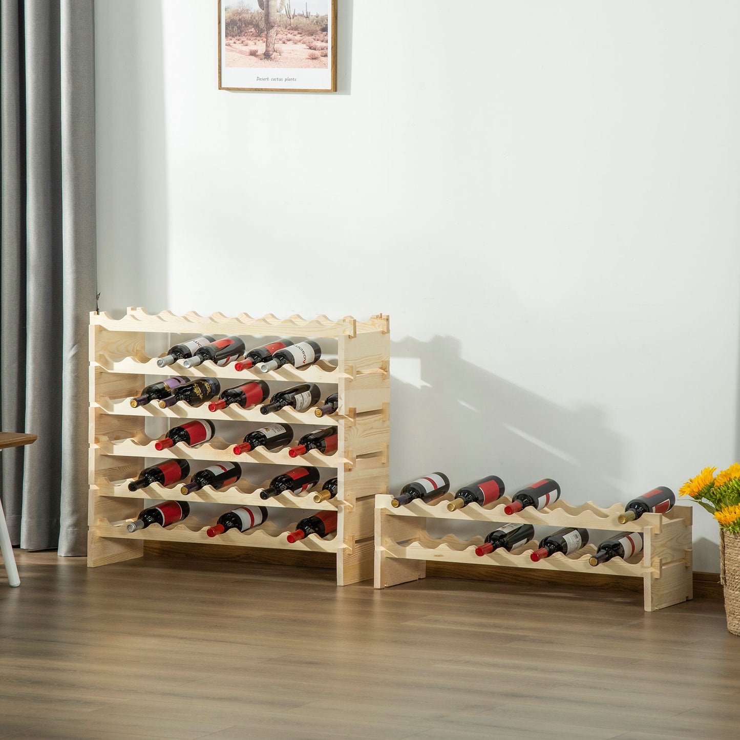 HOMCOM 8-Tier Solid Pine Wood Wine Rack Stackable Holder Wooden Wine Cabinet Freestanding Liquor Storage Shelf, 72-Bottle | Aosom Canada