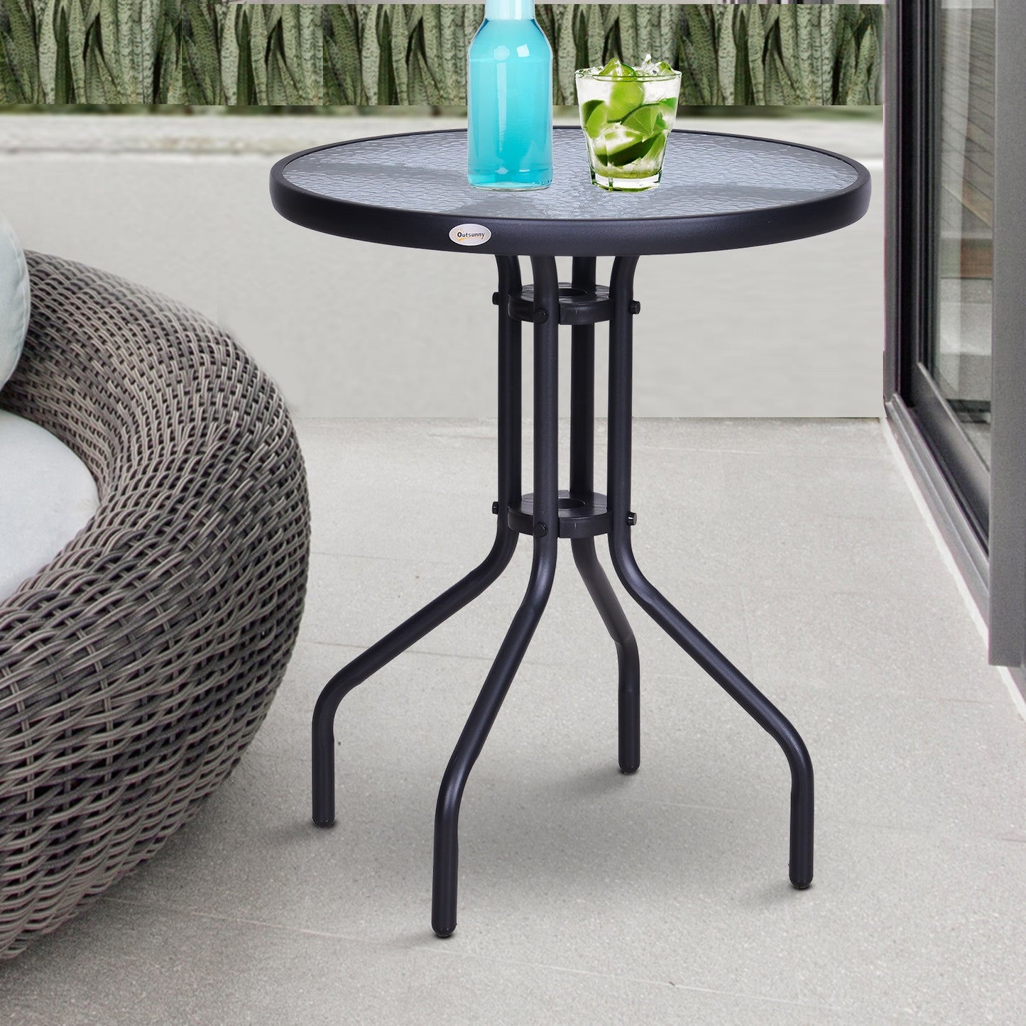 Outsunny 24" Patio Round Table Tempered Glass Top Outdoor Dining Steel Frame Backyard | Aosom Canada