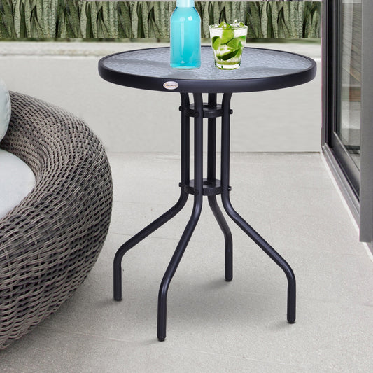 Outsunny 24" Patio Round Table Tempered Glass Top Outdoor Dining Steel Frame Backyard | Aosom Canada