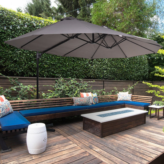 Outsunny Outdoor Patio Umbrella with Twin Canopy Sunshade Umbrella with Lift Crank Grey | Aosom Canada