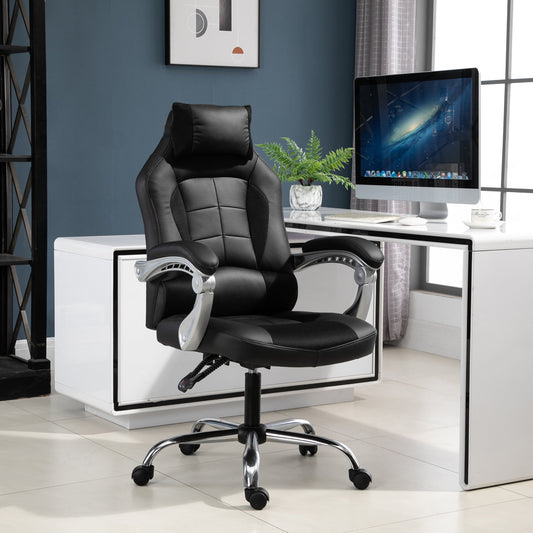 HOMCOM High Back Executive Office Chair Racing Executive Gaming Chair Adjustable Recliner w/ Removable Pillow Home Office Black/Grey | Aosom Canada