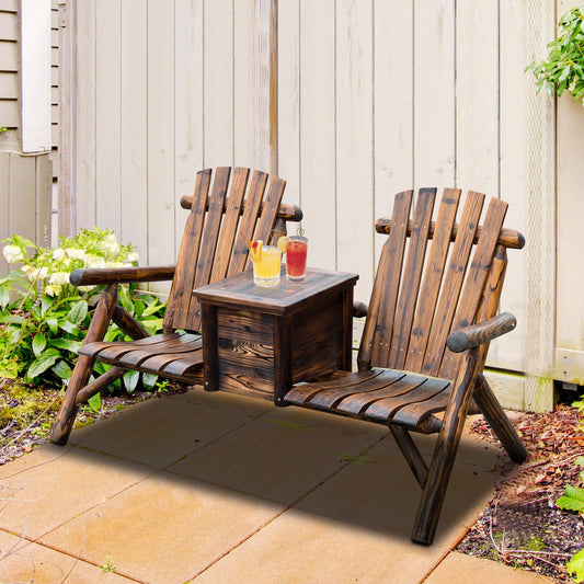 Outsunny Wooden Double Adirondack Chair Loveseat w/ Ice Bucket Rustic Brown | Aosom Canada