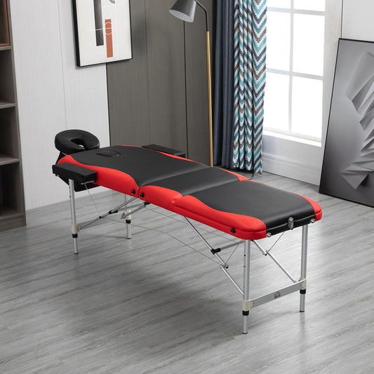 HOMCOM 73" 3 Section Foldable Massage Comfort Table Professional Salon Spa Facial Couch Salon Bed w/ Headrest/Armrest/Hand(Black/Red) | Aosom Canada
