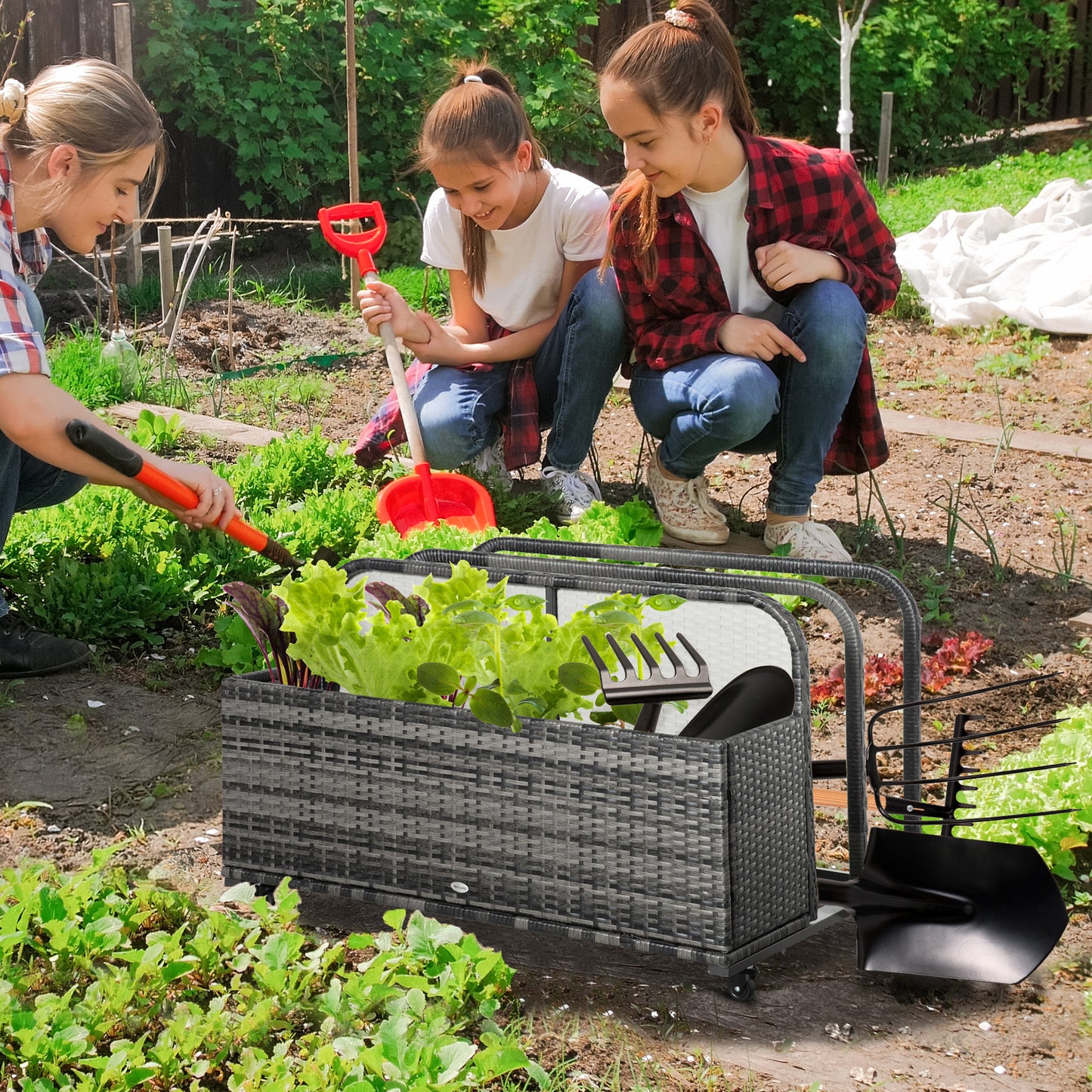 Outsunny Rattan Wicker Rolling Pool Storage Organizer for Floats, Noodles, Paddles, Balls, Towels, Accessories, Grey | Aosom Canada