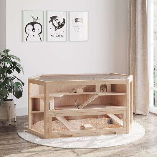 PawHut Fir Wood Large Hamster Cage Mouse Rats Small Animal Exercise Play House 3 Tier with Slide Activity Center | Aosom Canada