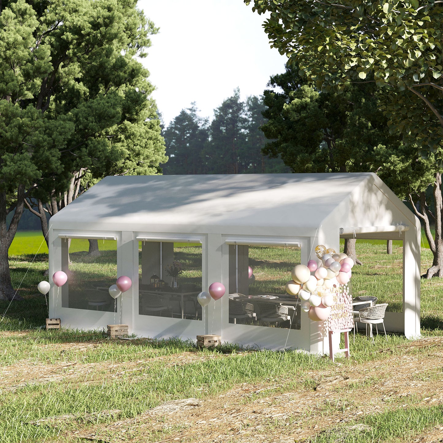 Outsunny 20' x 10' Party Tent Canopy, Gazebo Tent with 6 Removable Side Walls and Windows for Outdoor Event, White | Aosom Canada