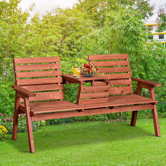 Outsunny 3-Seater Garden Bench Wooden Porch Chair Love Seat W/ Convertible Middle Seat | Aosom Canada