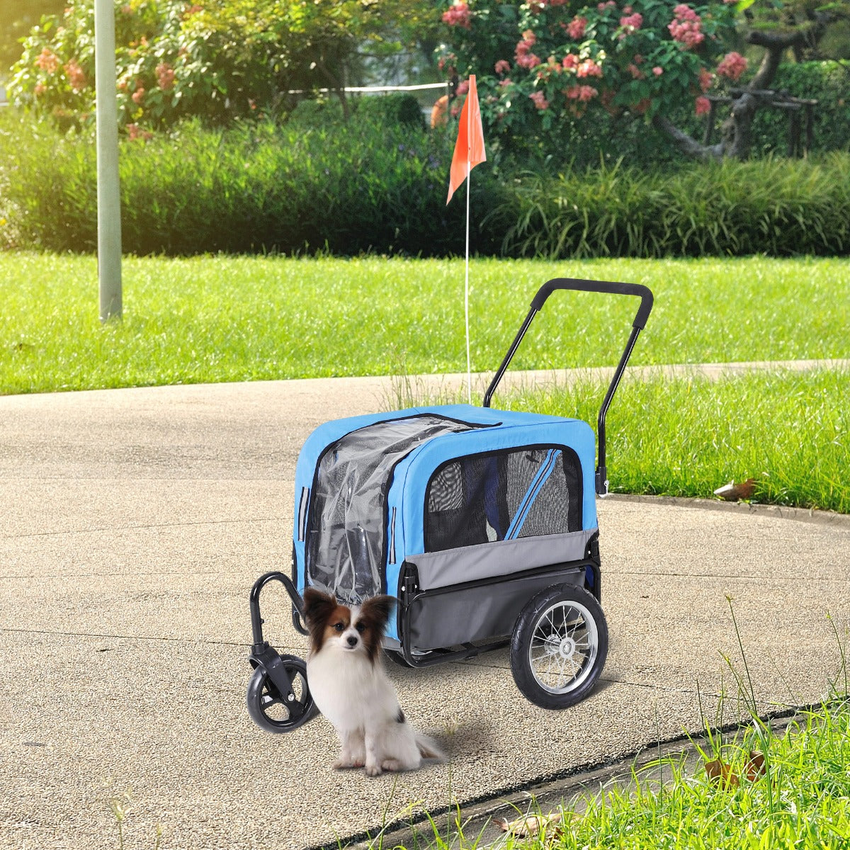 Pawhut Dog Pet Strollers Dog Bike Bicycle Trailer w/ 360 Swivel Wheel Hitch Suspension Safety Flag | Aosom Canada
