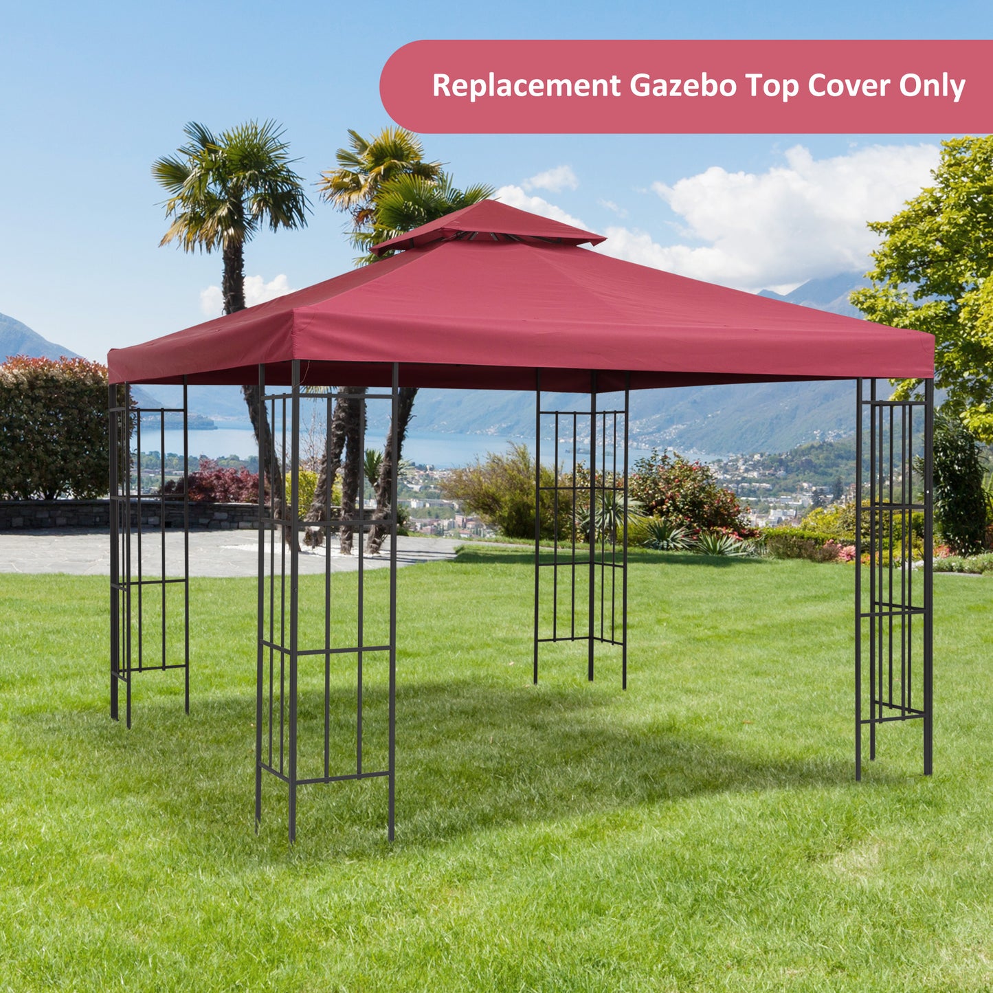 Outsunny 10x10ft Square 2-Tier Gazebo Canopy Replacement Water-Resistant UV Protected Top Cover Garden Sun Shade (Wine Red) | Aosom Canada
