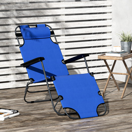Outsunny Folding Chaise Lounge Chair Portable Adjustable Recliner Sun Lounger Outdoor Garden Reclining Seat with Pillow Blue | Aosom Canada
