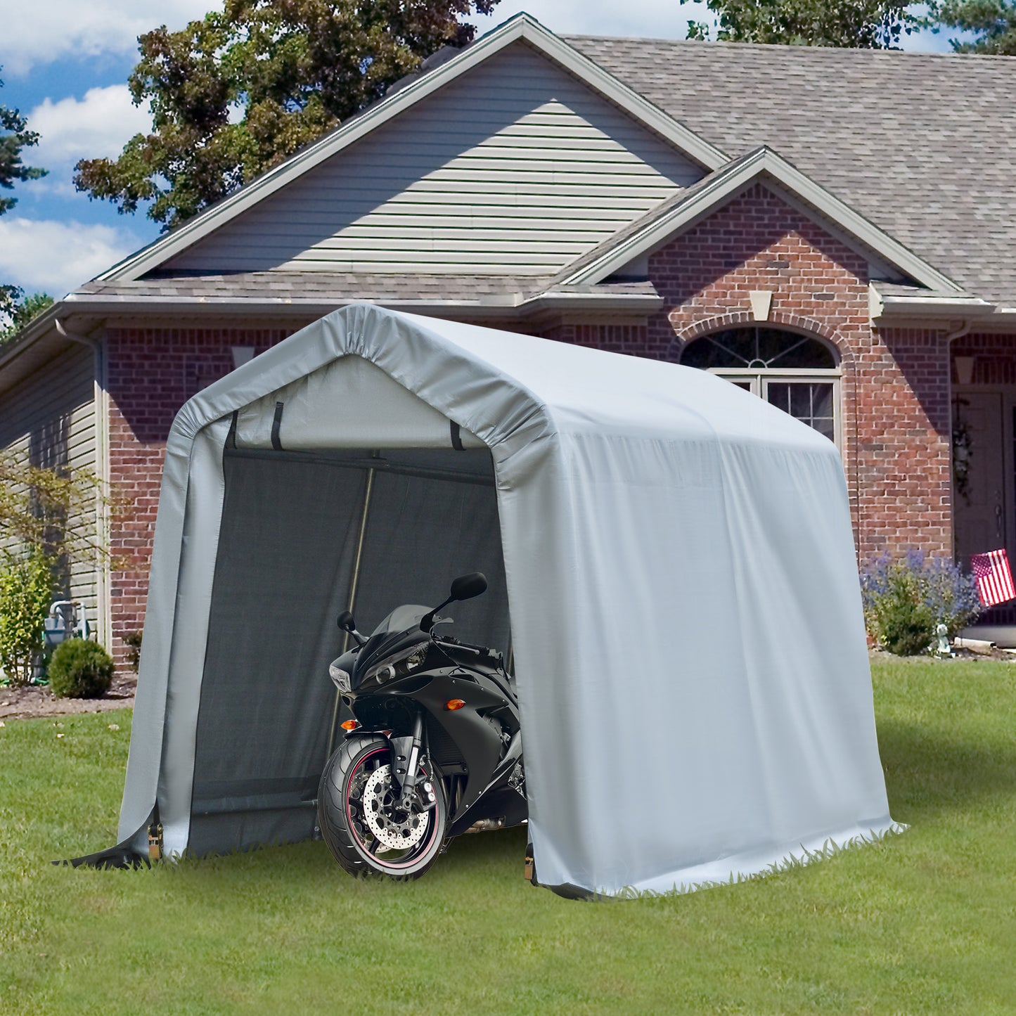 Outsunny 8'x6' Outdoor Storage Shelter with Rollup & Zipper Door, Heavy Duty Carport Shed for Motorcycle Garden Storage, Grey | Aosom Canada