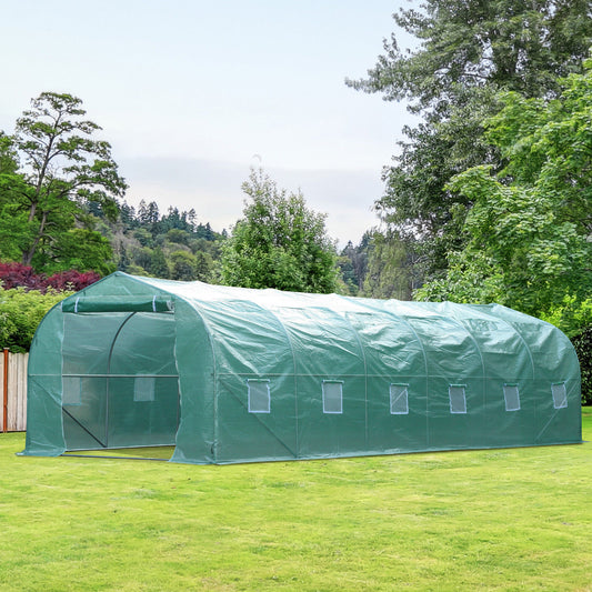 Outsunny 26' x 10' x 6.5' Large Outdoor Heavy Duty Walk-In Greenhouse w/ 12 Windows & Netted Ventilation Screens Green | Aosom Canada