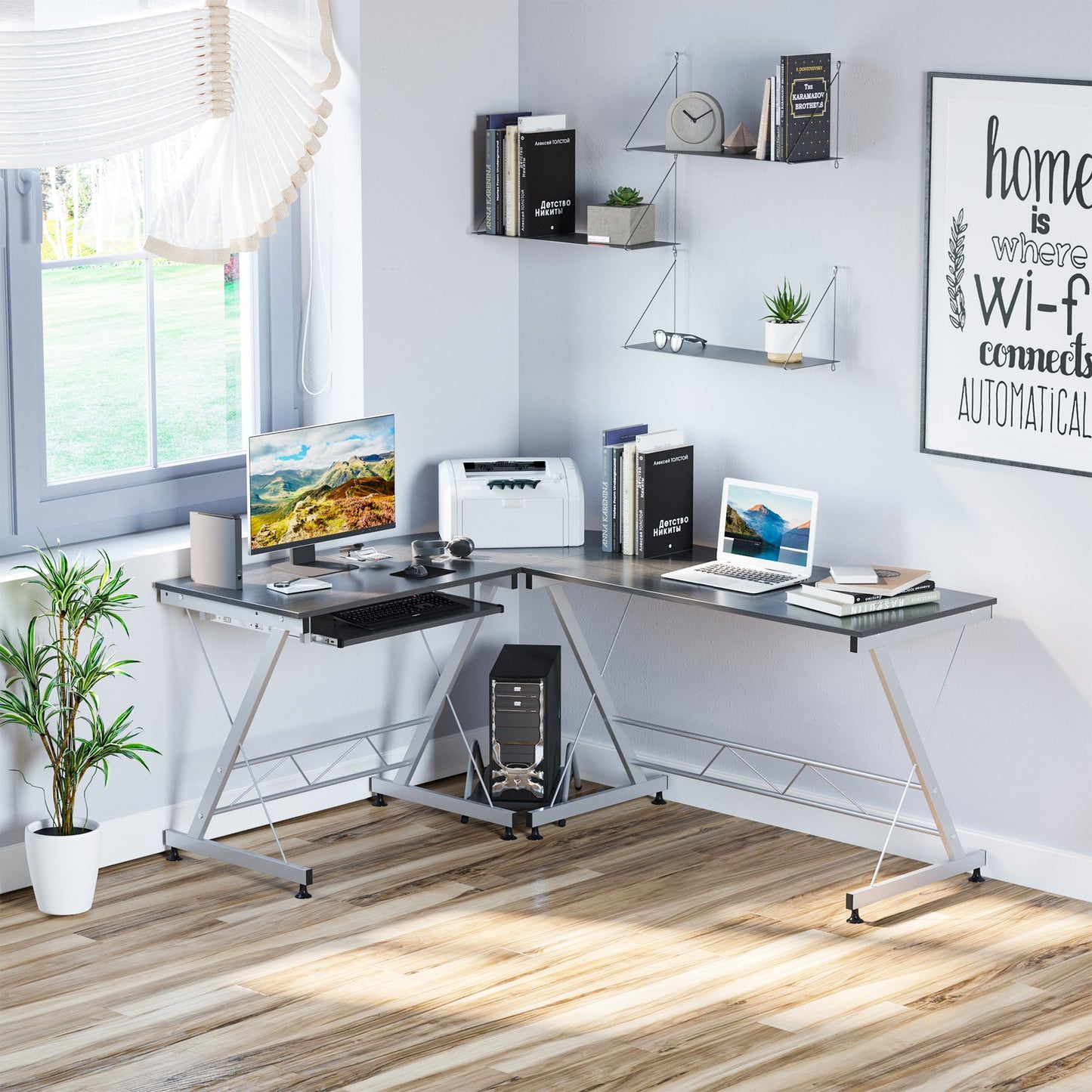 Homcom L Shaped Computer Desk Corner Desks Gaming Pc Table Laptop Desktop Table Workstation Stand Home Office Furniture | Aosom Canada